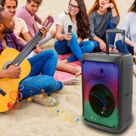 Portable Wireless Party Speaker Party Speaker with with 5 Colorful Lighting Modes TWS FM USB MMC Slot Aux In Recording Mic Priority Trolley Handl