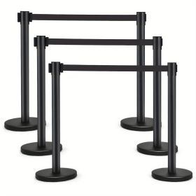 Crowd Control Stanchion, 6 Pieces Stanchion Set with 6.6ft/2 m Black Retractable Belt, Stanchion Retractable Belt Barriers