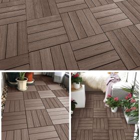 12"x12" Square Outdoor Square Teak Deck Tiles, 6PCS Patio Interlocking Flooring Tiles, Brown