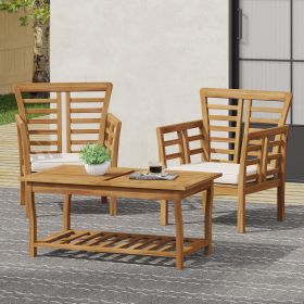 3 Pieces Outdoor  Modern Acacia wood Patio Chair with Table