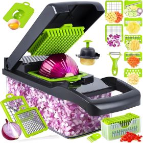 16in1 Vegetable Chopper, Fruit And Vegetable Slicer, Onion Cutter, Food Chopper With Container, Vegetable Cutter And Spiralizer Suitable For Onio (Option: Black and green)